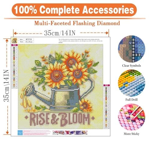 igoodom Diamond Art Kits for Adults, Sunflower Diamond Painting Kit, Full Drill Round Sunflower Diamond Art Kits, DIY Gem Art and Crafts for Home Wall Decor Gift 14x14inch - Thumbnail 5