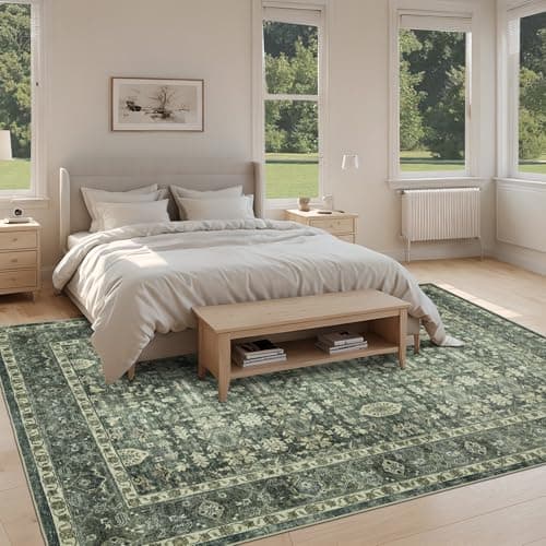 Dotiiorug 5x7 Washable Area Rugs Vintage Boho Floral Rug for Living Room Bedroom, Non Slip Low Pile Carpet 102 Green - Thumbnail 5