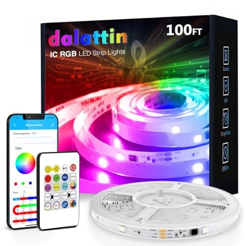 dalattin BGRIC Led Lights for Bedroom, 100ft 5050 LED Strip with DIY Multiple Colors, Work with Alexa&Google Assistant, Remote & App Control, Color Changing, Music Sync for Chrismas Holiday Decor - Image 1