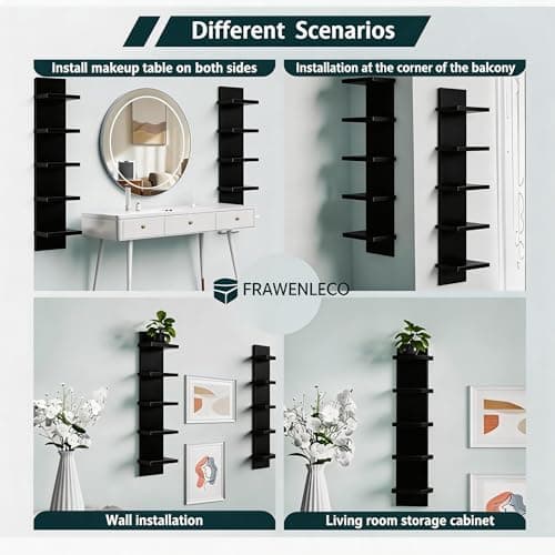 FRAWENLECO No Drill Wall Shelf Unit 5-Tier, Floating Storage Shelf, Decorative Wall Mount Vertical Shelving for Home, Bedroom,Living Room,Office - Thumbnail 5