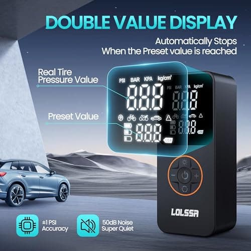 Tire Inflator Portable Air Compressor-Tire Pump 150PSI Cordless Electric for Car, Motorcycle, Bike, Ball, with Tire Gauge Pressure, Dual-Use Type（Dark） - Thumbnail 4