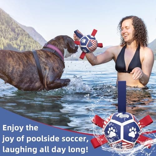 QDAN Small Dog Toys, Puppy Balls, Flag Soccer Ball with Straps, Durable Dog Balls for Small Dogs (5 Inch) - Thumbnail 4