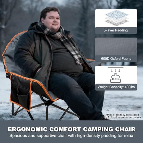 MYDAYS OUTDOOR Oversized Heated Camping Chair for Adults,(No Power Bank) Heavy Duty Camping Chairs,Heated Chairs Outdoor Sports,W/3 Control Levels for Back & Seat(Grey) - Thumbnail 5