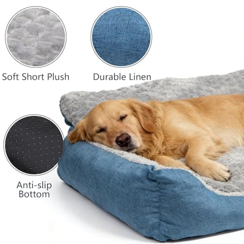 NOFKYNOXA Big Dog Bed for Large Sized Dogs with Soft Plush Cushion, 35"x28"x13.7" Machine Washable High Backrest Bed, Round Pet Sofa with Non-Slip Bottom,Year-Round Comfort for Dogs Up to 66 lbs - Thumbnail 4