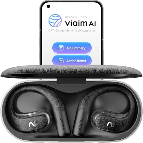 viaim OpenNote Professional AI Note Taker Earbuds, MFi Certified Open-Ear Voice Recorder, 53H Battery, Instant Call & Meeting Recording, Live Transcription & AI Summary, IP55, Black - Image 1