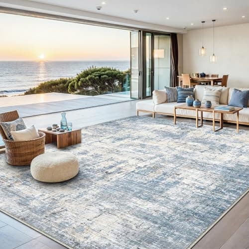 Syrlfar 8x10 Area Rug Living Room Rugs - Washable Rug Large Modern Abstract Soft Thin Carpets Indoor Floor No Slip Vintage Carpet for Bedroom Under Dining Table Nursery Home Office Decor Blue - Image 1