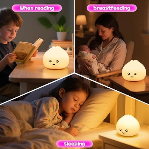 loatme Night Light for Kids, Rechargeable Dimmable Silicone LED Nightlight with 7 Colors, Baby Nursery Night Lamp, Touch Squishy Lamp, Cute Gifts for Girls, Boys, Toddler Room Decor, Dumpling - Thumbnail 6