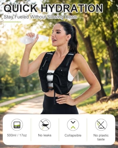 Running Vest with Touchscreen Phone Holder, 500ml/17oz Water Bottle Vest, Reflective Hydration Vest, 6 Pockets Zip Runners Vest – Lightweight, Adjustable, Breathable, Unisex - Thumbnail 3