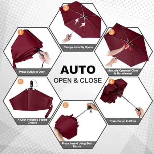 Lejorain Portable Automatic Collapsible Umbrella - Flat Mini Umbrella for Purse Strong Wind Proof Umbrellas for Rain 210T Waterproof - Thumbnail 4