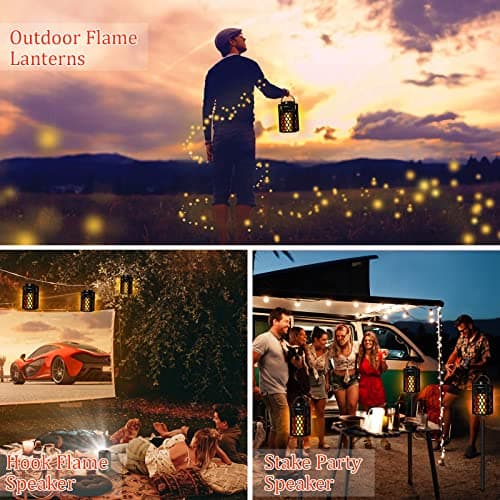 Father's Day Gifts for Dad, Birthday Gifts for Men, Outdoor Bluetooth Speakers Waterproof Portable LED Flame Speaker 10W Bass, Women Couples, Patio Porch Garden Home Backyard Decor (2 Pack) - Thumbnail 6