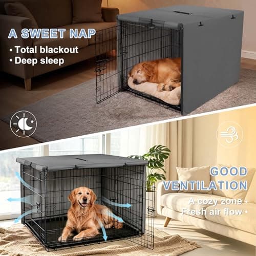 Explore Land Dog Crate Cover Heavy Duty Polyester Pet Kennel Sunshade Universal Fit for 36 inches Wire Cage (Grey) - Thumbnail 6