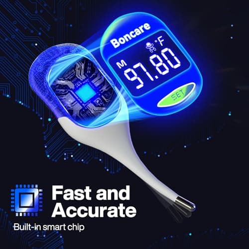 Boncare 9 Seconds Basal Body Thermometer for Ovulation, Oral Thermometer for Adults and Kids - Accurate Rectal Thermometer, with Fever Alarm and Large Display (Rice-White) - Thumbnail 5