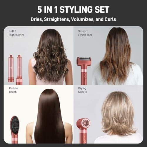 MESCOMB 5 in 1 High-Speed Hot Air Styler, Professional Frizz-Free Hair Dryer Brush, Fast Drying, No Heat Damage Air Styler Wrap for Curl, Volumize, Straighten, Includes Travel Bag (Hot Pink) - Thumbnail 5