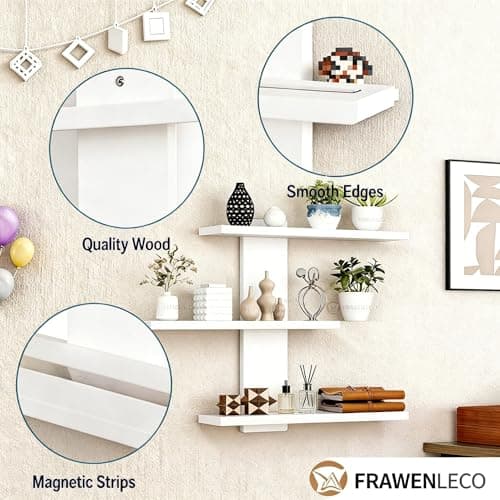 FRAWENLECO No Drilling 3 Tier Wall Shelf Unit, Versatile Lack Wall Shelf, Wall Hanging Storage Shelves for Kitchen Living Room Bedroom Dorm, Decorative Vertical Shelving Unit, White - Thumbnail 5