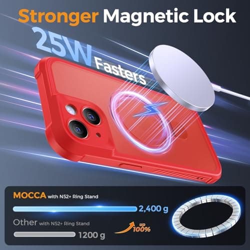 MOCCA Design for iPhone 15 Case with Magnetic Invisible Stand [Full Camera Protection] [Compatible with Magsafe] Military Drop Shockproof Translucent Matte Phone Case Cover 6.1",Red - Thumbnail 2