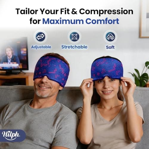 Hilph Adjustable Migraine Relief Cap with Thickened Gel Cold Compress, Headache Relief Cap, Face Cooling Mask Gel Head Wrap for Tension, Stress & Hangover, Soothing Gifts for Women Men Blue - Thumbnail 4