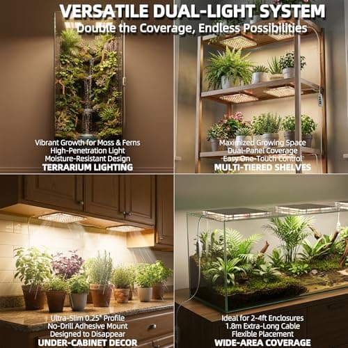 Dual Head LED Grow Light for Indoor Plants, Full Spectrum Under Cabinet Plant Light for Shelves, High PPFD Spotlight Puck with Timer & Dimmer, Stick-On Lamp for Succulents, Plant Stands & Wide Cabinet - Thumbnail 3