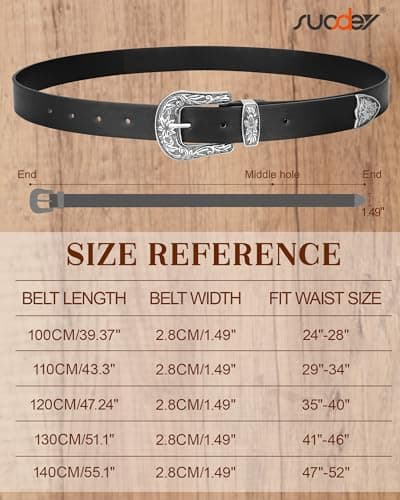 SUOSDEY Women Leather Belts for Jeans dresses Women Western Leather Belt with Vintage Metal Buckle - Thumbnail 6