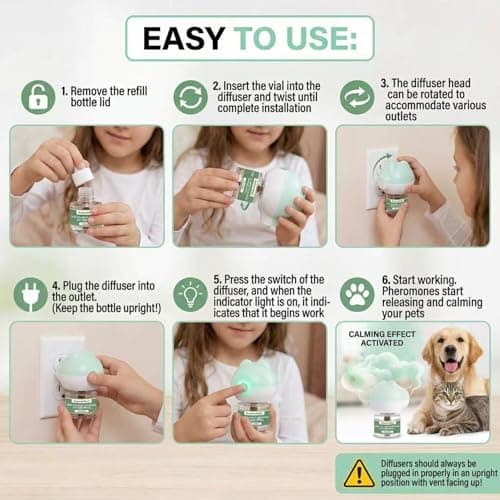 Dog Calming Diffuser Plug-in with Gentle Night Glow, 3 Refills Kit for Behavioral Support, Stress Soothing Aid for Pets During Travel, Thunder, Vet Visits, Fireworks, Safe Formula, 90 Days Supply - Thumbnail 6