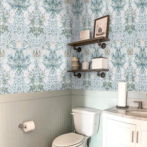 LXCREAT Blue Floral Wallpaper Peel and Stick Vintage Tulip Contact Paper Boho Wall Paper Flower Textured Removable Vinyl Self Adhesive Waterproof for Bedroom Renter Friendly Decor 17.5 in X 118in - Thumbnail 3