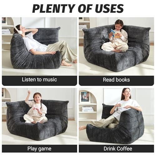 Homguava Bean Bag Chair, Giant Beanbag Chairs for Adults, Memory Foam Fireside Chair, Large Lazy Floor Sofa, Corner Chair with High-Rebound Foam, Lounge Chair for Living Room, Bedroom (Grey, Corner) - Thumbnail 4