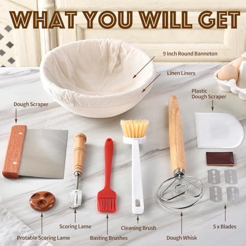 HAOCHUYI 9-Inch Round Bread Proofing Basket, Complete Sourdough Starter Kit, Essential Bread Making Tools, Perfect for Sourdough Baking, HAOCHUYI Gift Set - Thumbnail 2