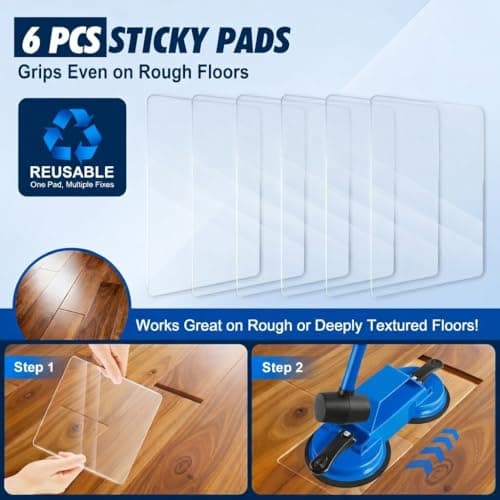 Floor Gap Fixer Tool, 45° Striking Surface Floor Gap Repair Tool with Dual Suction Cup, Made of Iron. with 6pcs Sticky Pads for Fixer Laminate/Vinyl Flooring Tools - Thumbnail 2