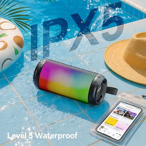FULMINARE Bluetooth Speaker Wireless TWS Pairing 26W HD Loud Stereo Portable Bluetooth Speakers 6.0 with 16H Playtime, RGB LED Light, IPX5 Waterproof for Home Outdoor Party Gift Black - Thumbnail 5