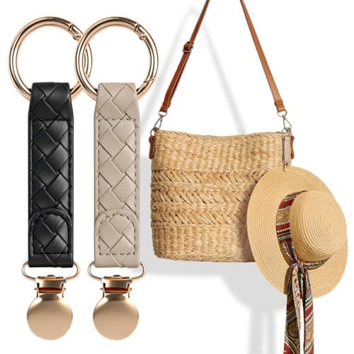 Niveaya Hat Clip for Travel 2Pcs, Sleek Woven Design with Durable Metal Clip, Secure Hat Holder for Straw Sun Hats & Baseball Cap on Bag Purse Backpack Luggage, Chic Beach Cruise Travel Essentials