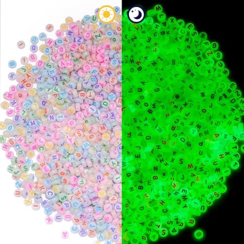 Gionlion 1200+Pcs Round Letter Beads for Bracelet Making, Acrylic Alphabet Beads for Jewelry Making, DIY Friendship Bracelets with 4x7mm Glow in The Dark Beads with Colorful Letters