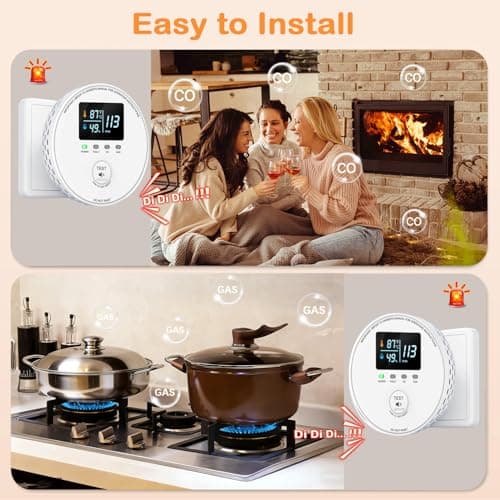 4-in-1 Carbon Monoxide Detectors Plug in, Natural Gas Detector & Carbon Monoxide Alarm with Temperature(°F/℃) & Humidity, Combustible Gas & CO Sensor and HD Display for Home, RV, Apartment - Thumbnail 5