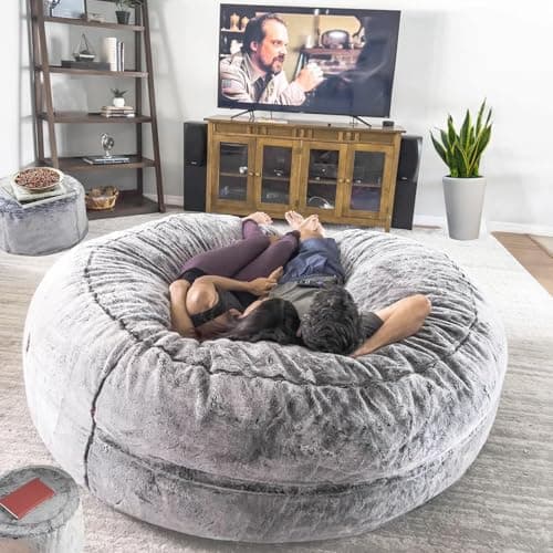WFJOPR Bean Bag Chair for Adults Kids Oversize Giant Beanbag Chair Cover Without Filler Round Fluffy Comfortable Big Bean Bag Couch Chairs for Bedroom Lounge Large Sofa Sitting Chair,5FT Light Grey - Image 1