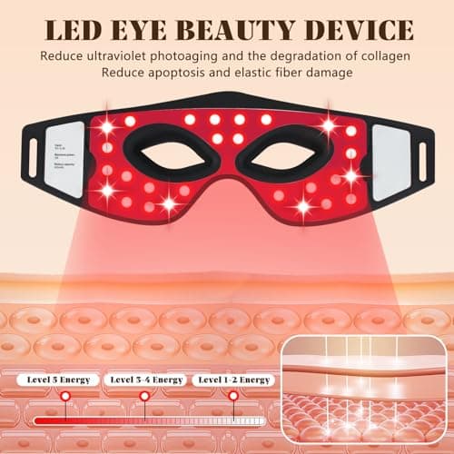Red Light Eye Mask, 5 Modes Adjustable LED Red Light Therapy for Eyes, Under Eye Red Light Therapy Device for Relieve Eye Bags, Dark Circles and Puffiness, Smoothing Fine Lines - Thumbnail 3