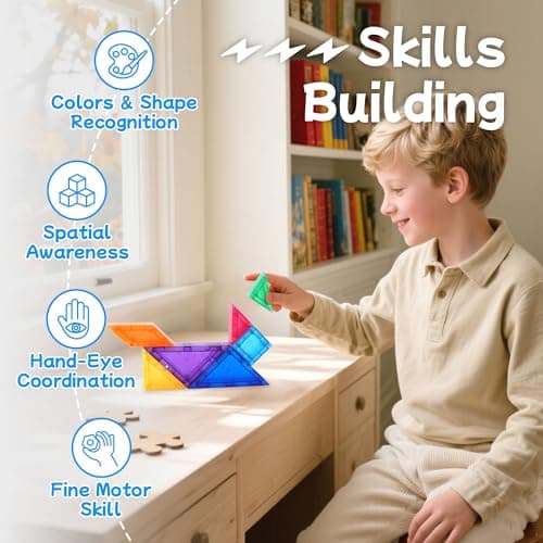 trailfun Magnetic Tangrams, Magnet Blocks STEM Montessori Toys for Kids, Toddler Magnetic Puzzles Educational Travel Activity Road Trip Essentials - Thumbnail 6