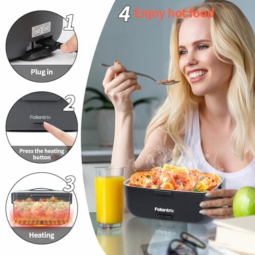 Foliantrix Heated Lunch Box 90W Electric Lunch Box for Adults with 2L Stainless Steel Container Portable Food Warmer for Men/Car/Truck/Work/Travel Loncheras Para Hombres De Trabajo 12/24/110v - Thumbnail 6