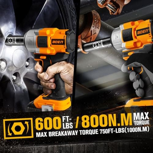 boen Cordless Impact Wrench 1/2 inch, 600FT-LBS(800N.m), Brushless Electric Impact Wrench, 2200RPM High Torque Impact Gun for Car Home, Includes 4.0Ah Battery×1, Charger, IW-75 - Thumbnail 4