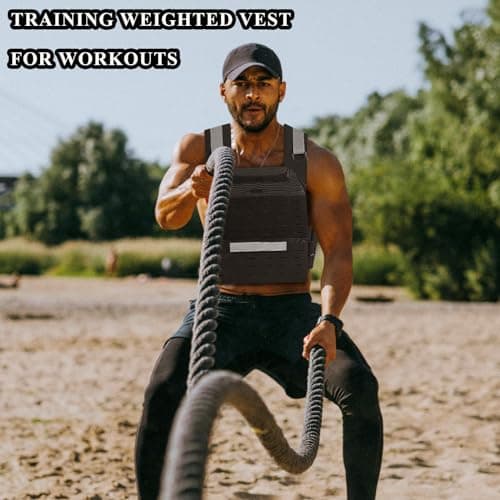 Tactical Weighted Vest with Reflective Stripe, Adjustable Weights Training Running Vest Molle for Strength Training Running Strength and Endurance, Weighted workout Vest for Men - Thumbnail 2