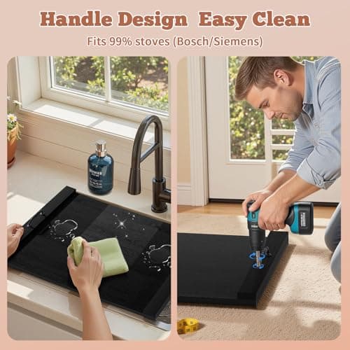 TIRYIUOU Gas Stove Top Cover: Wooden 30 * 22 Inches Electric Stovetop Covers, Noodle Board with Handles, Wood RV Cutting Board for Kitchen Counter (Black) - Thumbnail 6
