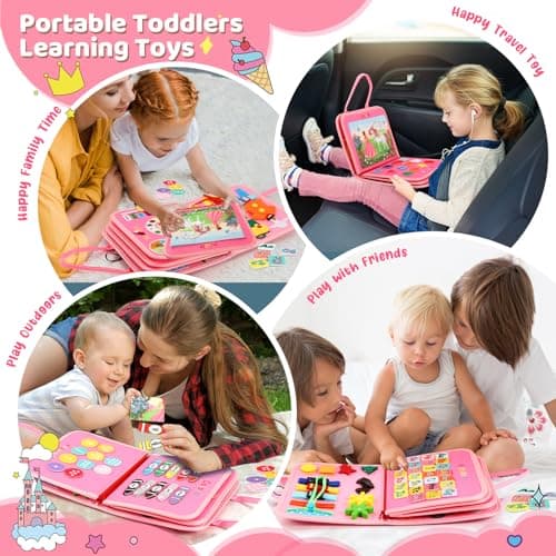 AJsupojouet Toddler Busy Board，Busy Book Montessori Toys，Toys for 3 Year Old Girl Birthday Gift，Sensory Bins Toys，Learning Toys，Preschool Learning Activities Book Airplane Travel Essential Kid Toys - Thumbnail 4