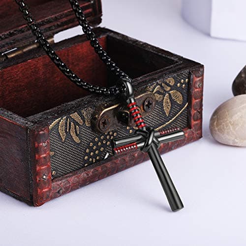 Rehoboth Stainless Steel Baseball Bat Nail Cross Pendant Necklace With 24 Inch Adjustable Black Chain for Women Men - Thumbnail 2