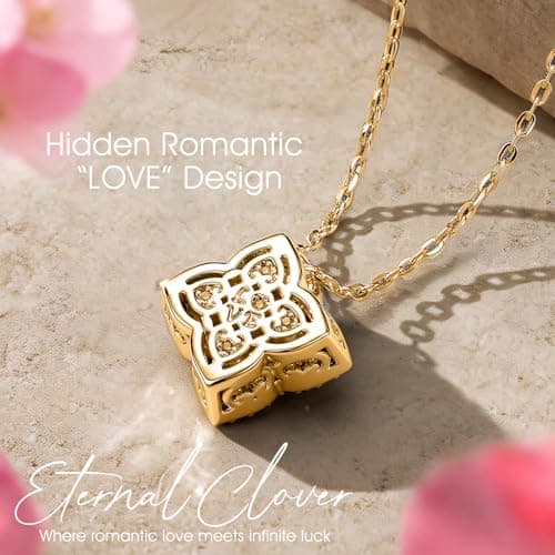 Moissa Four-Leaf Clover 925 Sterling Silver Gold Plated Necklaces for Women, Lab Zircon Pendant Necklace, Birthday Gifts for Women Valentines Day Anniversary Jewelry Gift for Wife Girlfriend Mothers Day Gifts for Mom - Thumbnail 5