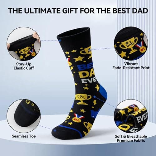 Funny Dad Socks Gift for Father’s Day, Best Dad Ever Novelty Mens Dress Socks, Seamless Cotton Crazy Socks for Dad - Thumbnail 6