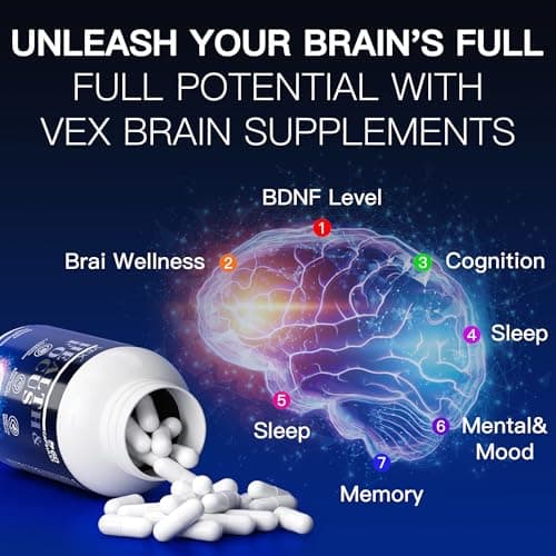 VEX Brain Supplements for Memory and Focus Contain Vitamin B12 folic Acid acetylcysteine Purslane Lion's Mane Mushroom and Ginkgo biloba extracts—for Brain Health 60 Capsules - Thumbnail 4