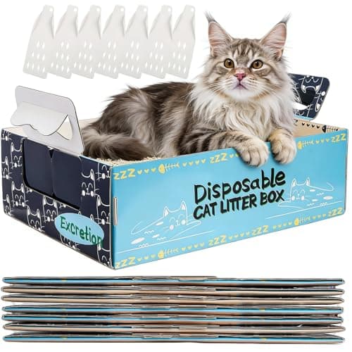 Hiceeden 8 Pcs Disposable Litter Box for Cats, 16.9" x 12.4" x 5.4" Travel Cat Litter Boxes with Disposable Scoops, Portable Cardboard Litter Box with Double Waterproof Coating, Blue - Image 1