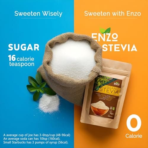 Enzo Organic Stevia Powder 125g (4.4oz / 3125-Servings) - Premium USDA Certified All Natural Alternative-Sweetener 320x Sugar Free Non-GMO 0 Calories Vegan No Aftertaste Kosher - Thumbnail 4
