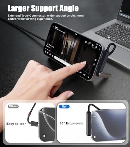 [2026 Upgrade] USB C to USB C Cable 5ft 240W, Braided Fast Charging Cable with Invisible Phone Stand, Extended Type-C Connector for Thick Cases, Compatible with iPhone 17/16/15 MacBook, Samsung Series - Thumbnail 3