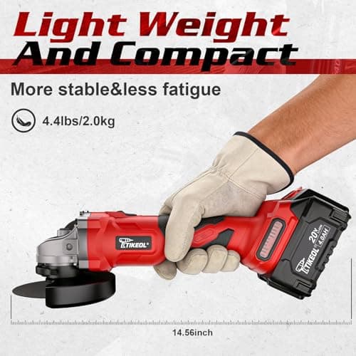 Tikeol 20V Cordless Angle Grinder Kit with 4.0Ah Battery & Charger - 4-1/2 inch Brushless Motor Cut-Off Tool Metal Cutting, Grinding & Polishing for DIY& Professional Use - Thumbnail 5