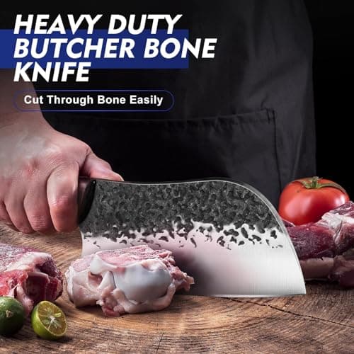 Topfeel 8PCS Chef Butcher Fish Knife Set for Meat Cutting with Roll Bag, Hand Forged Meat Cleaver Knife Boning Carving Knife Set for Home、Camping、BBQ - Thumbnail 3
