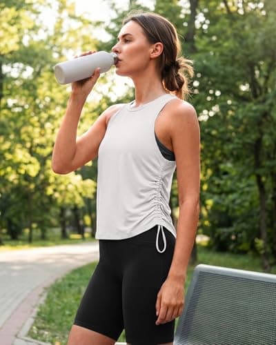 G4Free Athletic Tank Tops for Women High Neck Razor Back Side Ruched Work Out Gym Tanks Soft Stretchy Yoga Top (Pure White,XXL) - Thumbnail 3