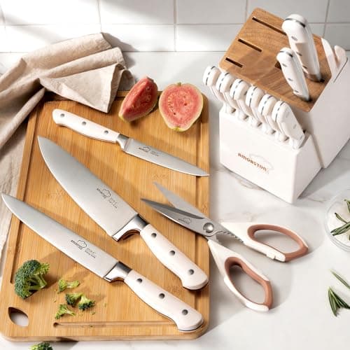 Knife Set, Kitchen Knives Set with Block and Sharpener 14 Pcs Full Tang Knives German Stainless Steel Dishwasher Safe Kitchen Utensils Set with Ergonomic Handle - Thumbnail 5